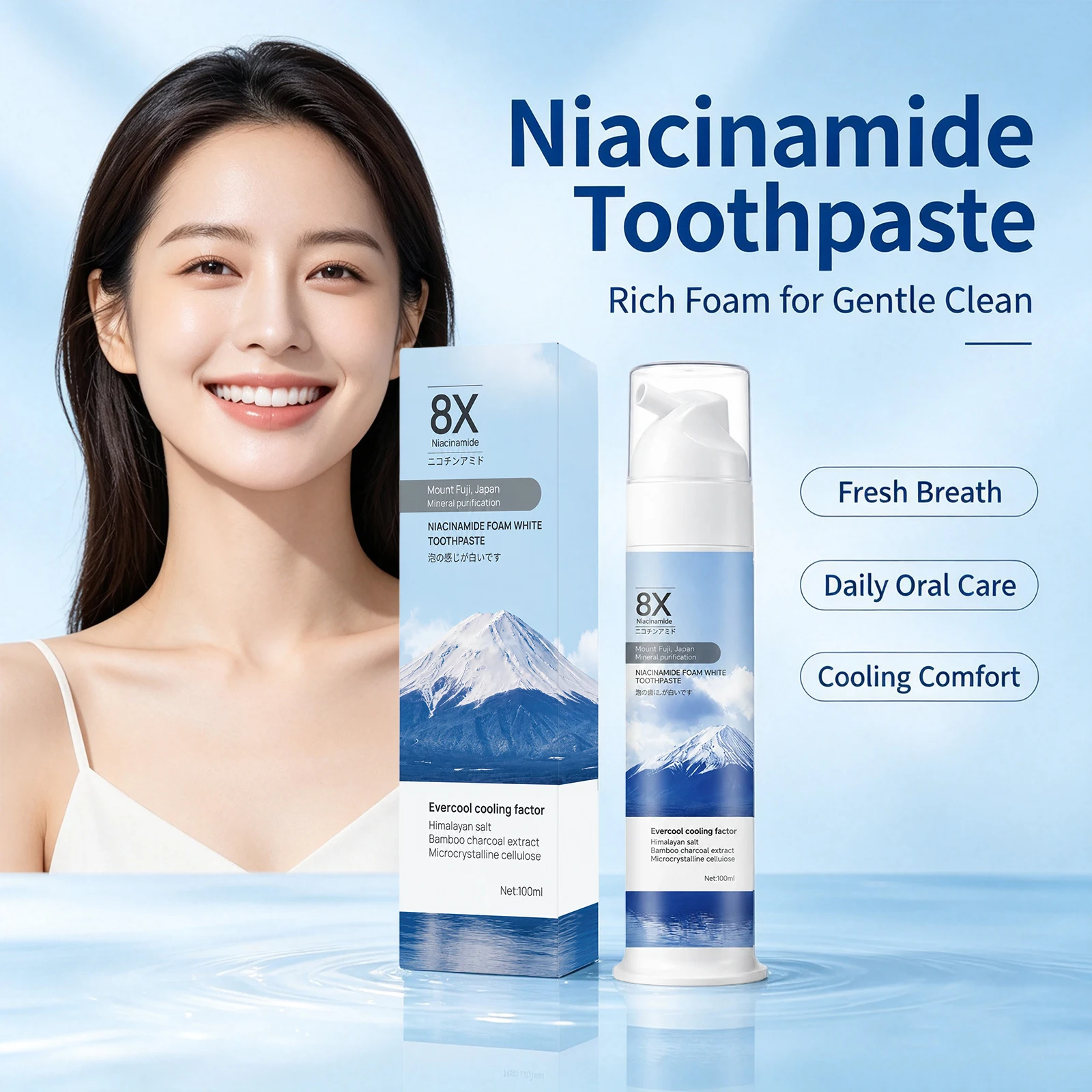 Niacinamide Whitening Toothpaste Press Pump Mousse Foam Toothpaste Remove Surface Stains Freshens Breath Daily Oral Care 100ml