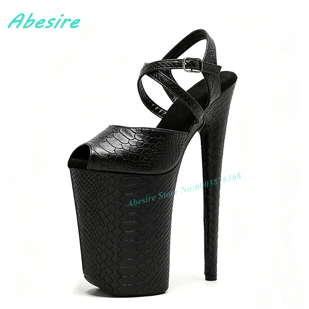 23Cm/9Inch Heels Snake-Pattern Sandals Platform Peep Toe Thin Heels Women's Sandals Spicy Girls Nightclub Stage Pole Dance Shoes