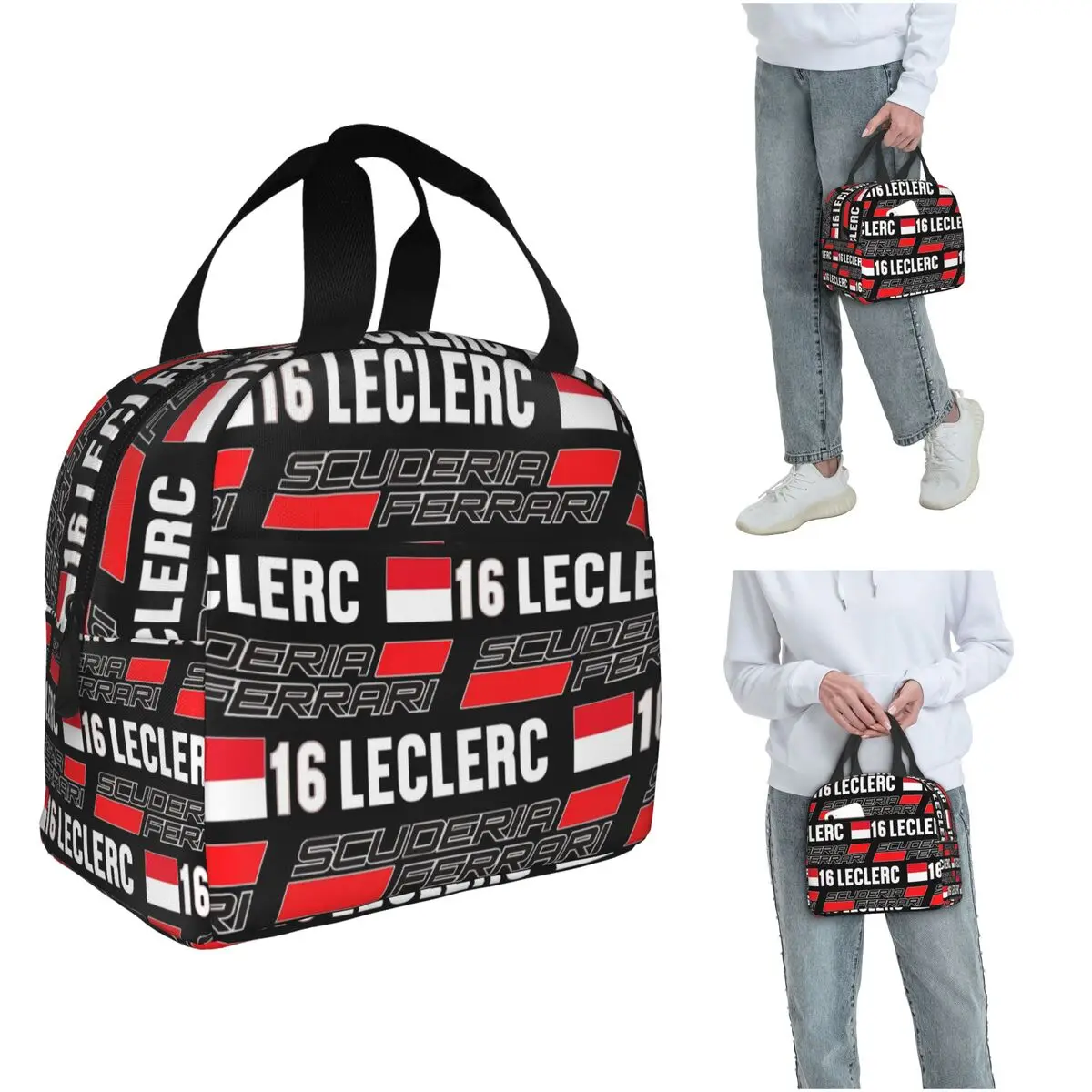 Charles Leclerc 16 Racing Car Insulated Lunch Bag for Women Children Portable Food Boxes Thermal Lunch Box Tote
