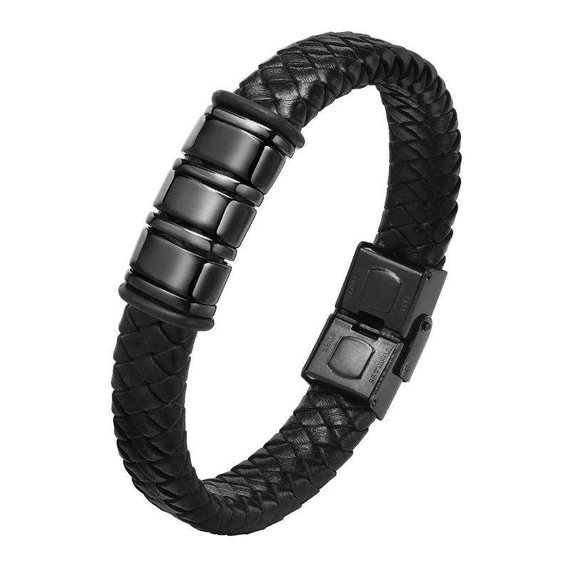 Custom Men Name Bracelets with 2-6 Names Engraved Personalized Leather Braid Bracelets with Family Names Gifts for Dad Father