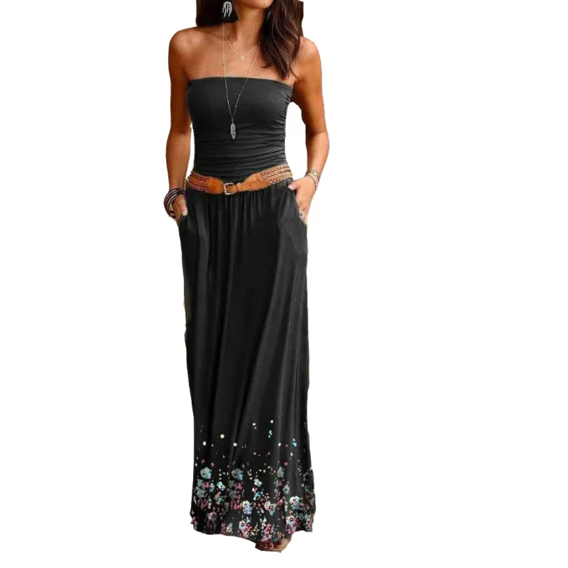 2023 femmes mode été S-2XL fibrPrinted solide document robe mince décontracté possède tube haut jupe dame respzed robe de soirée