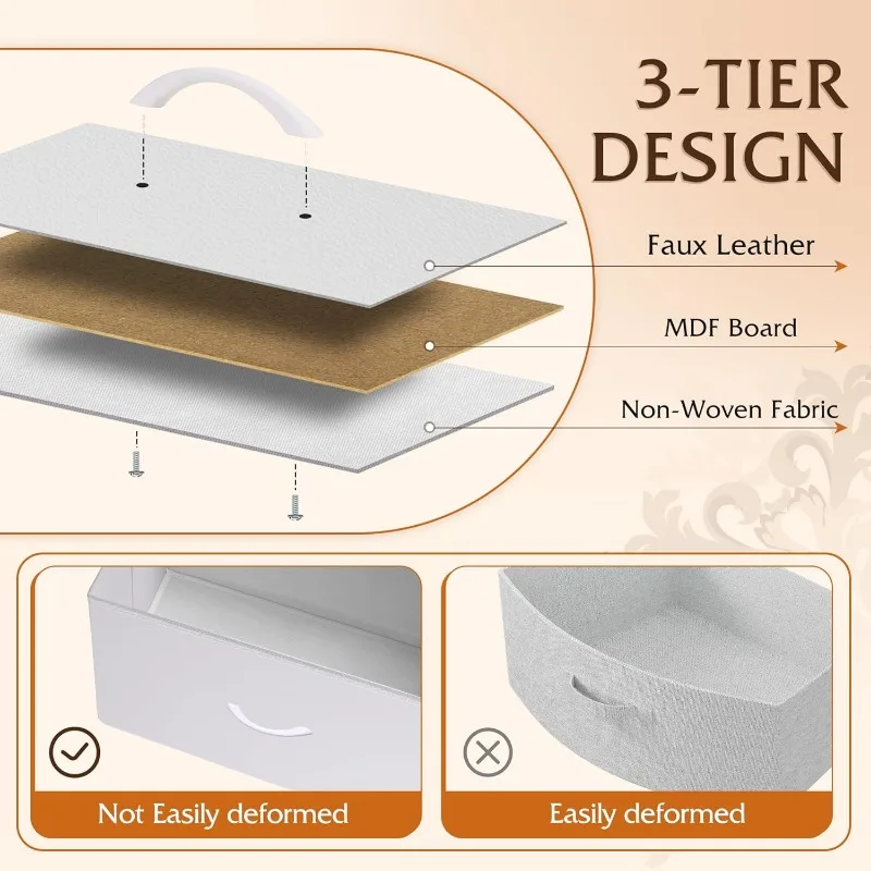 5-Commode MELTall pour chambre à coucher, commode de rangement avec bacs en tissu, dessus en bois, cadre en acier robuste