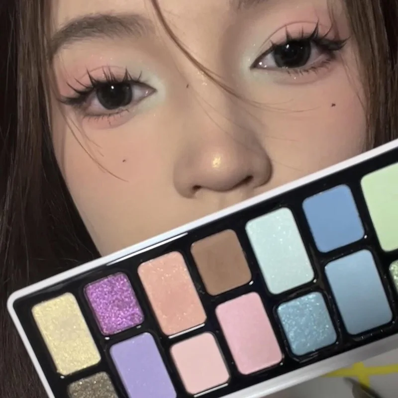 Paleta de sombra de ojos de 16 colores profesional de larga duración nacarado brillante rosa azul verde paleta de sombra de ojos brillo maquillaje de mujer