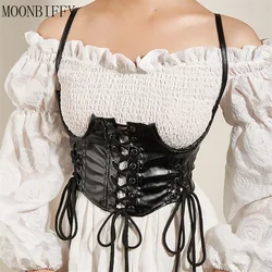 Women Fashion Sexy PU Leather Corset Goth Punk Lace-Up Bandage Black Bustier Streetwear Underbust Support Braces Shaper Top