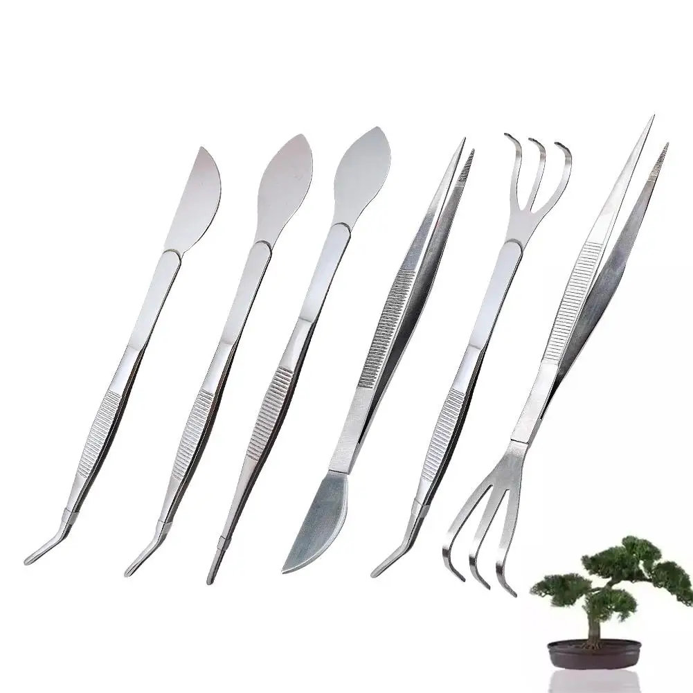 2-in-1 304 Stainless Steel Root Rake with Bonsai Tweezers with Ergonomical Handle Soil Farming Tool for Succulents Crafting X7X7