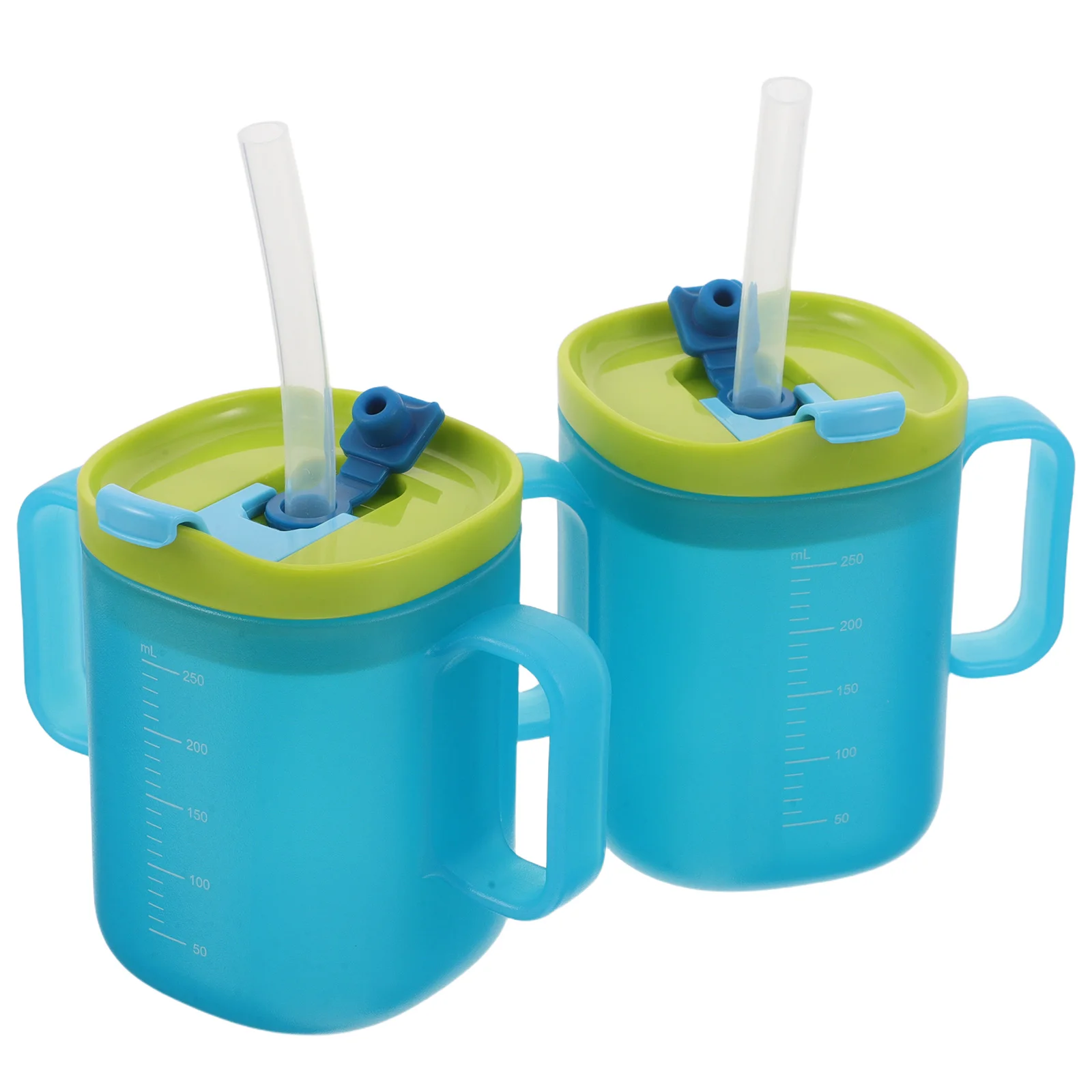 

2pcs Multifunctional Drinking Cup 250Ml Sky-Blue Sippy Cups For Seniors Spill Proof Straw Mug Elderly Nursing Cup Reusable