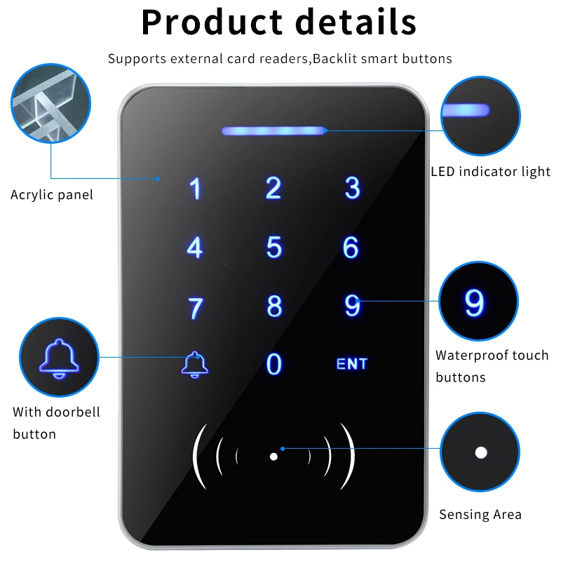 1000 Users Swipe Card Password Access Control Machine Can Answer Doorbell, ID/IC Wiegand Format Access Control Card Reader