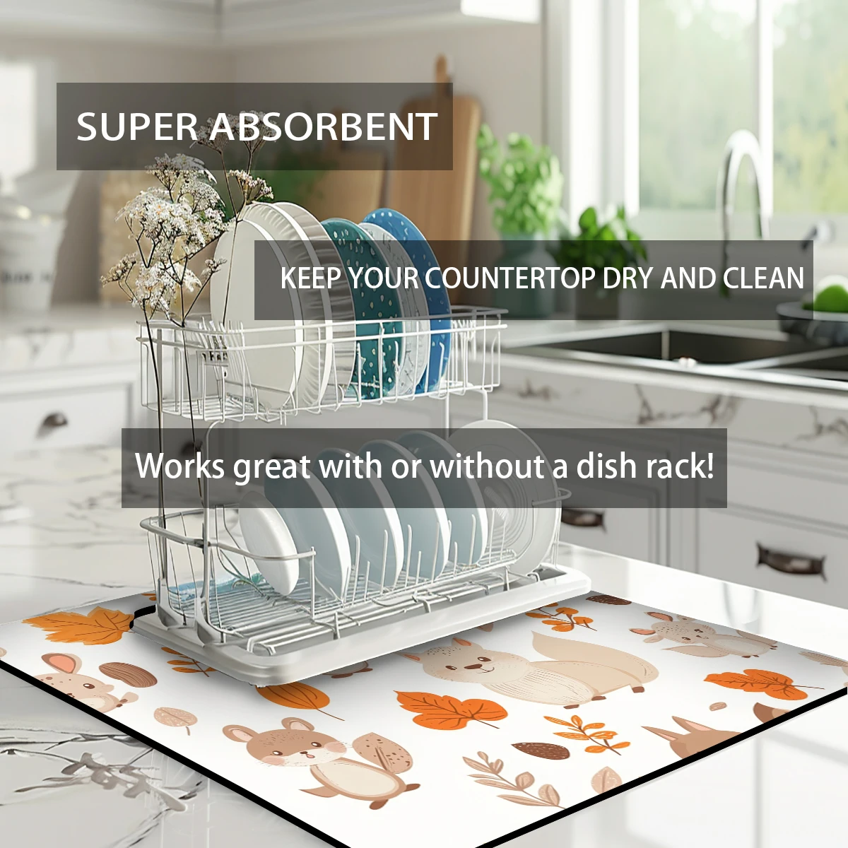 Coffee Mat Christmas Giraffe Absorbent Draining Dish Drying Mat Dry Bathroom Tableware  Stain Rubber Backed Absorbent Mat