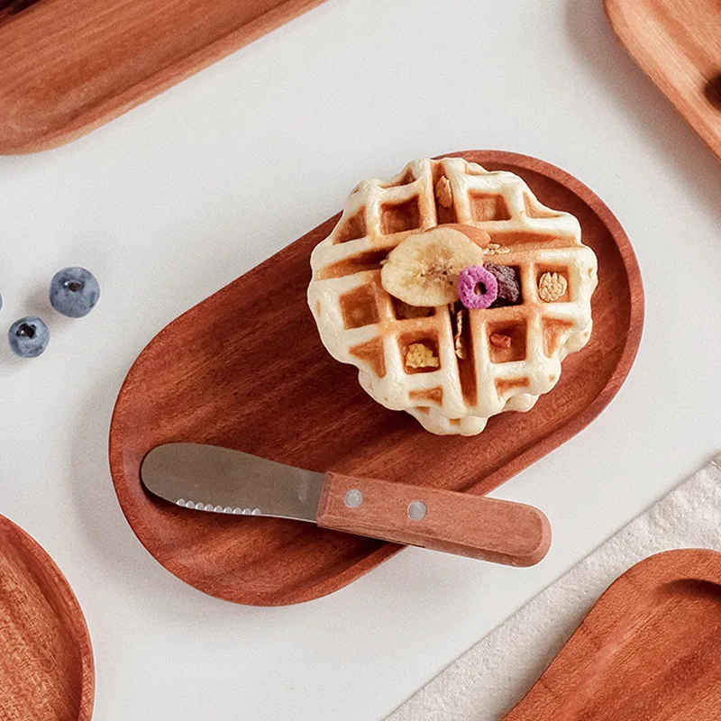 Cross-border Spot Japanese Solid Wooden Tray Meal Inventory Heart Plate Rectangular Walnut Color Dessert Fruit Plate Fruit Dish