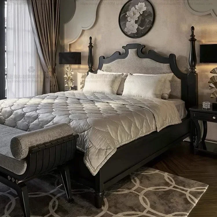 Carved court bed double bed European retro bed American light luxury wedding  high-end villa princess