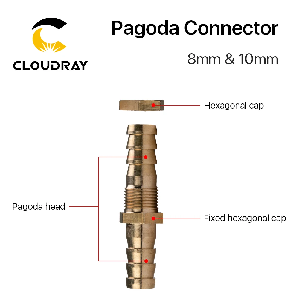 Cabezal de Pagoda de cobre Cloudray de 8mm y 10mm para tubería de agua, tubo de líquido, tubería de Gas