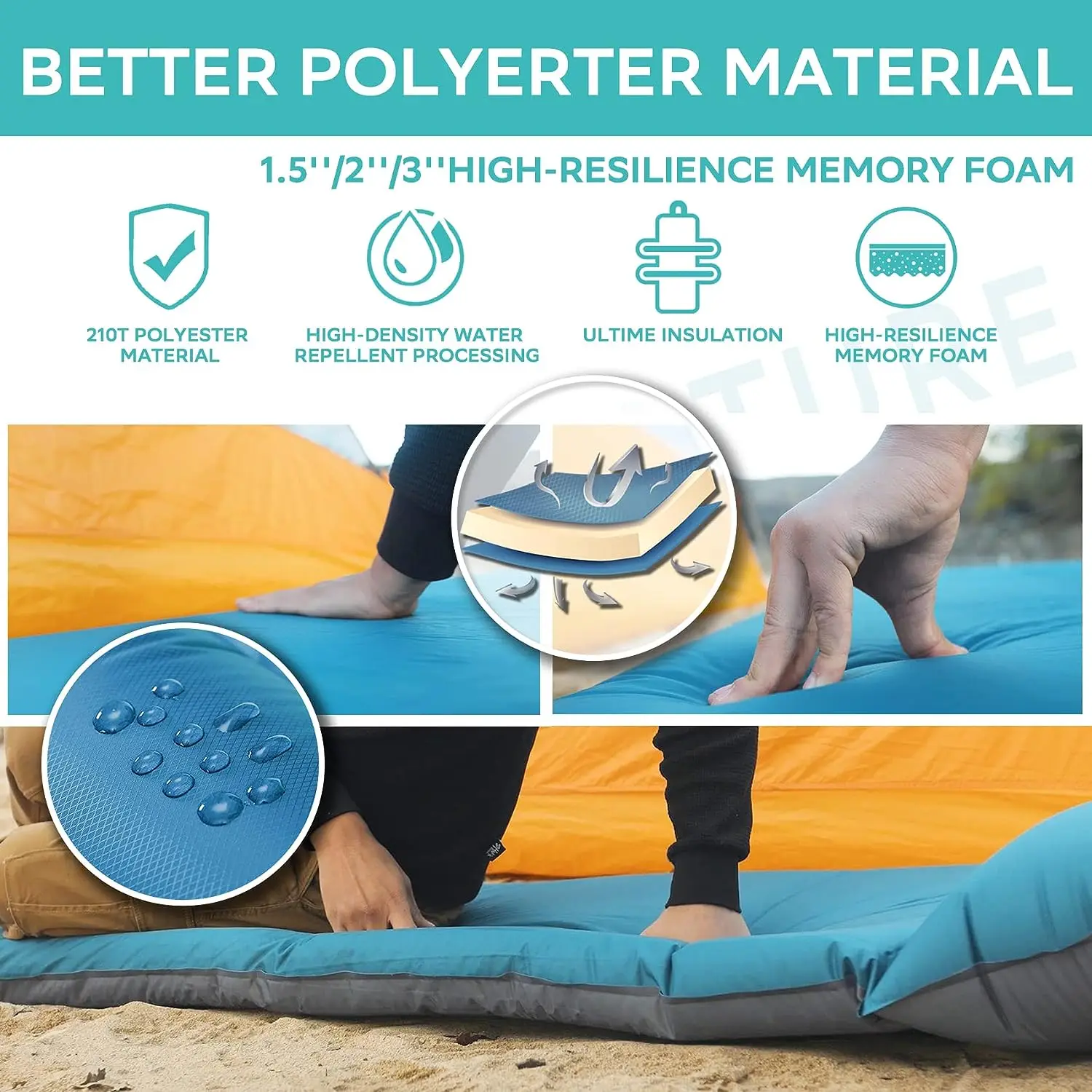 3 Persons Self Inflating Sleeping Pad Thick 3/5cm Outdoor Camping Mat Automatic Inflatable Mattress Comfortable Tent Air Bed