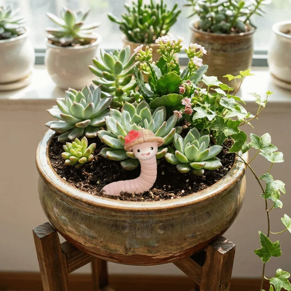 3PCS/SET Realistic Earthworm Flowerpot Decoration Resin Decorative Earthworm Ornaments Novelty Flower Pot Decoration Plugin