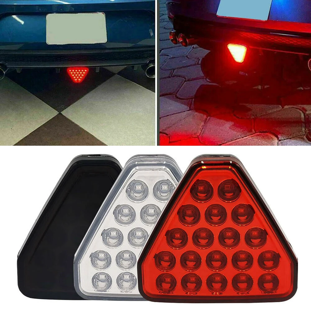 Car Universal F1 Style Triangle Red LED 3rd Rear Bumper Tail Stop Strobe Light Triangular Car Center Brake Lights