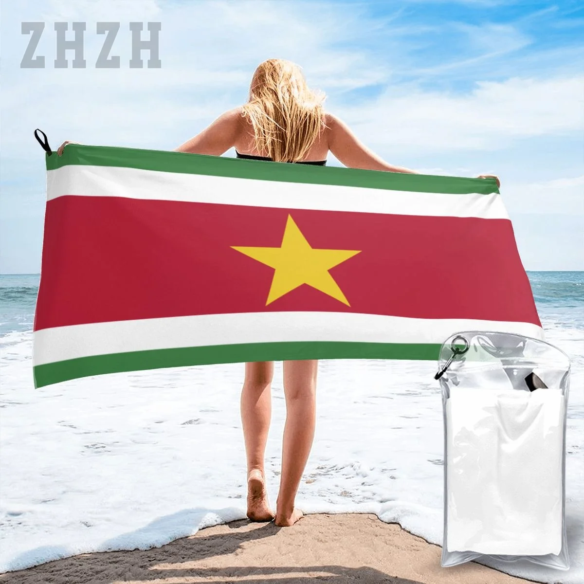 More Design Suriname Flag Emblem Bath Towel Quick dry Microfiber Absorbing Soft Water Breathable Beach Swimming Bathroom