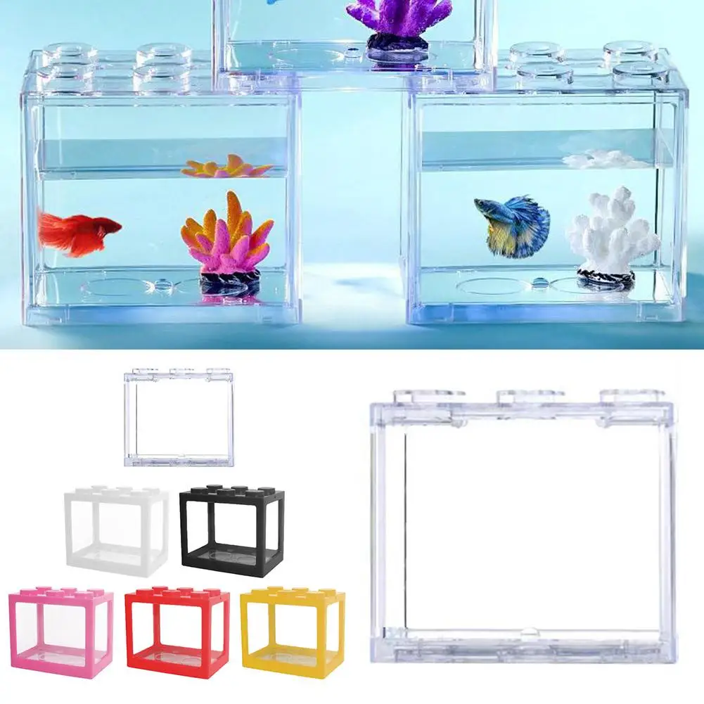 High-transparency Fish Tank Small Ecological Home Creative Ornamental Transparent Tank Fish Blocks Building Fish Fighting Q2J0