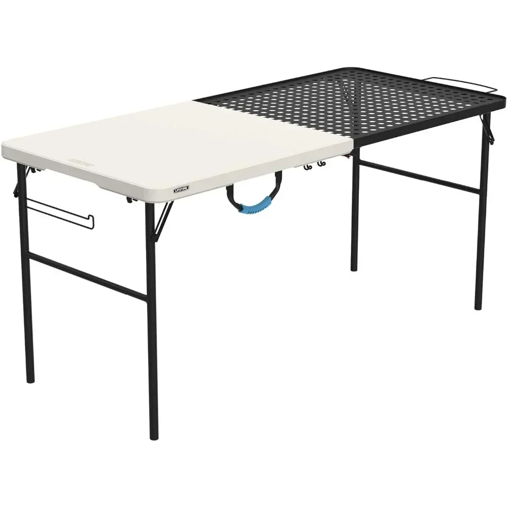 Patiio Table, 5-Foot Folding Tailgate Table with Grill Rack, Portable Outdoor Camping Station,  Camping Table