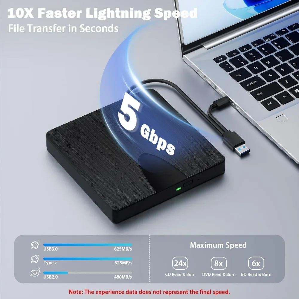 Externes Bluray-Laufwerk, USB 3.0 und Typ-C-Bluray-Brenner, tragbarer BluRay-DVD/CD/BD-Player, 3D-optisches Bluray-Laufwerk für PC und Laptop