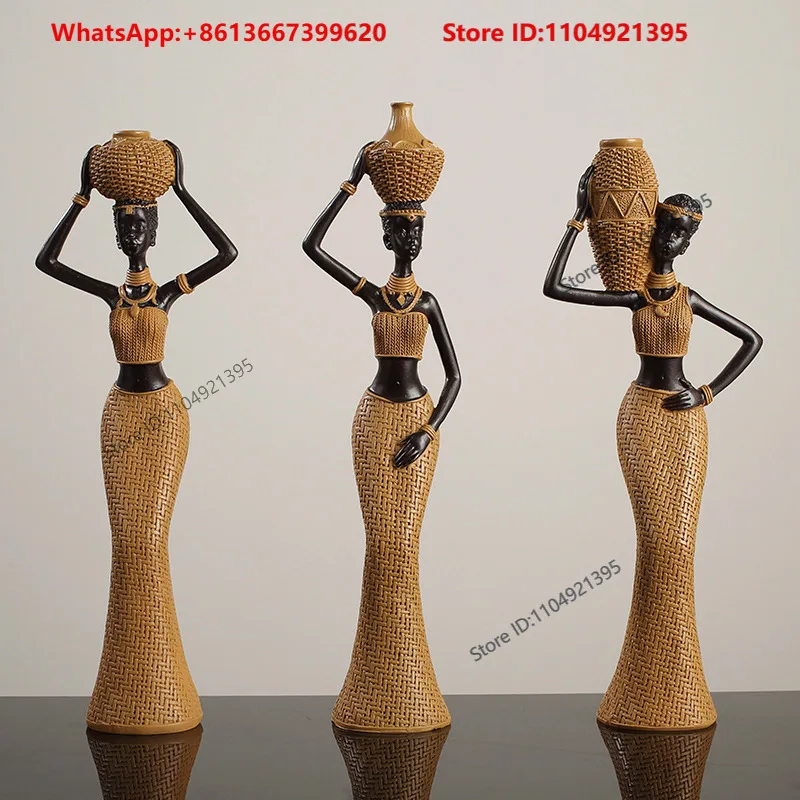 Creative retro woven pattern Afr-ican art women's living room home decoration foyer wine cabinet decoration resin crafts