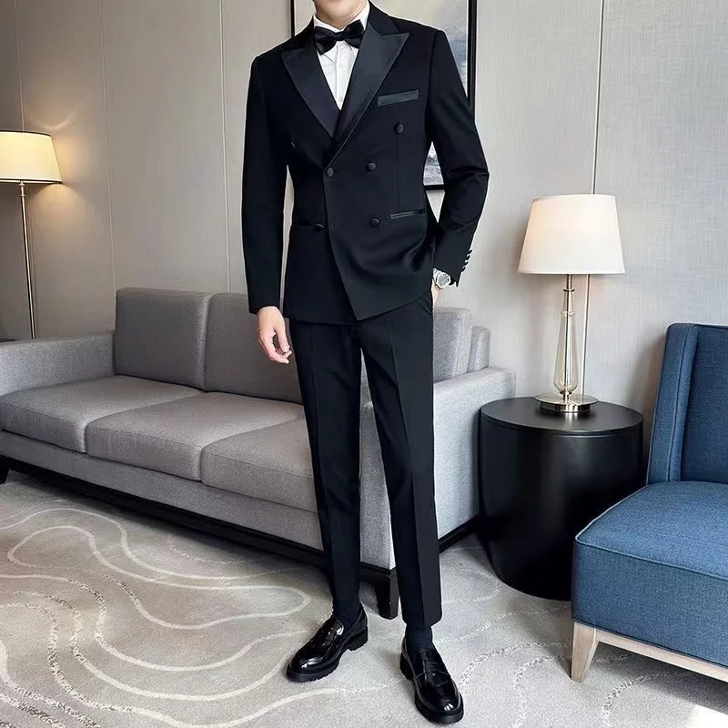 Elegante traje británico de doble botonadura para hombre, vestido de noche para host de boda