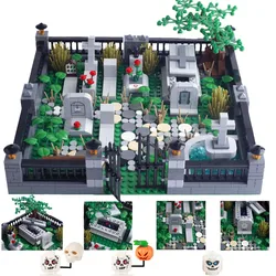 City Halloween Pumpkin Skeleton Soldier Figure Building Blocks MOC Ghost Cemetery Tombstone Plant Bricks Gift Toys For Kids M058