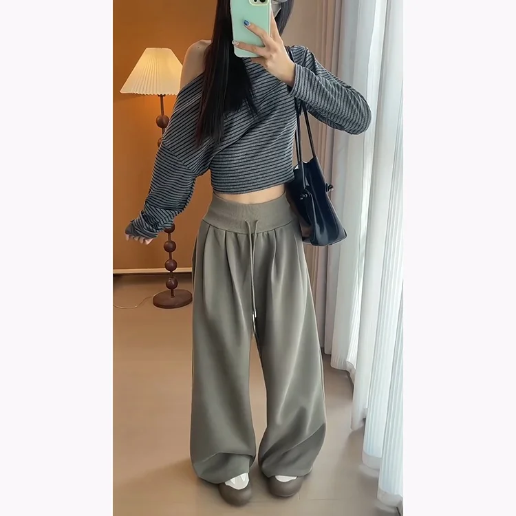 Militaire een paresseux Dstring pantalons de survêtement femmes pantalons décontractés amples à la mode taille haute pantalon à jambes larges automne nouveauté