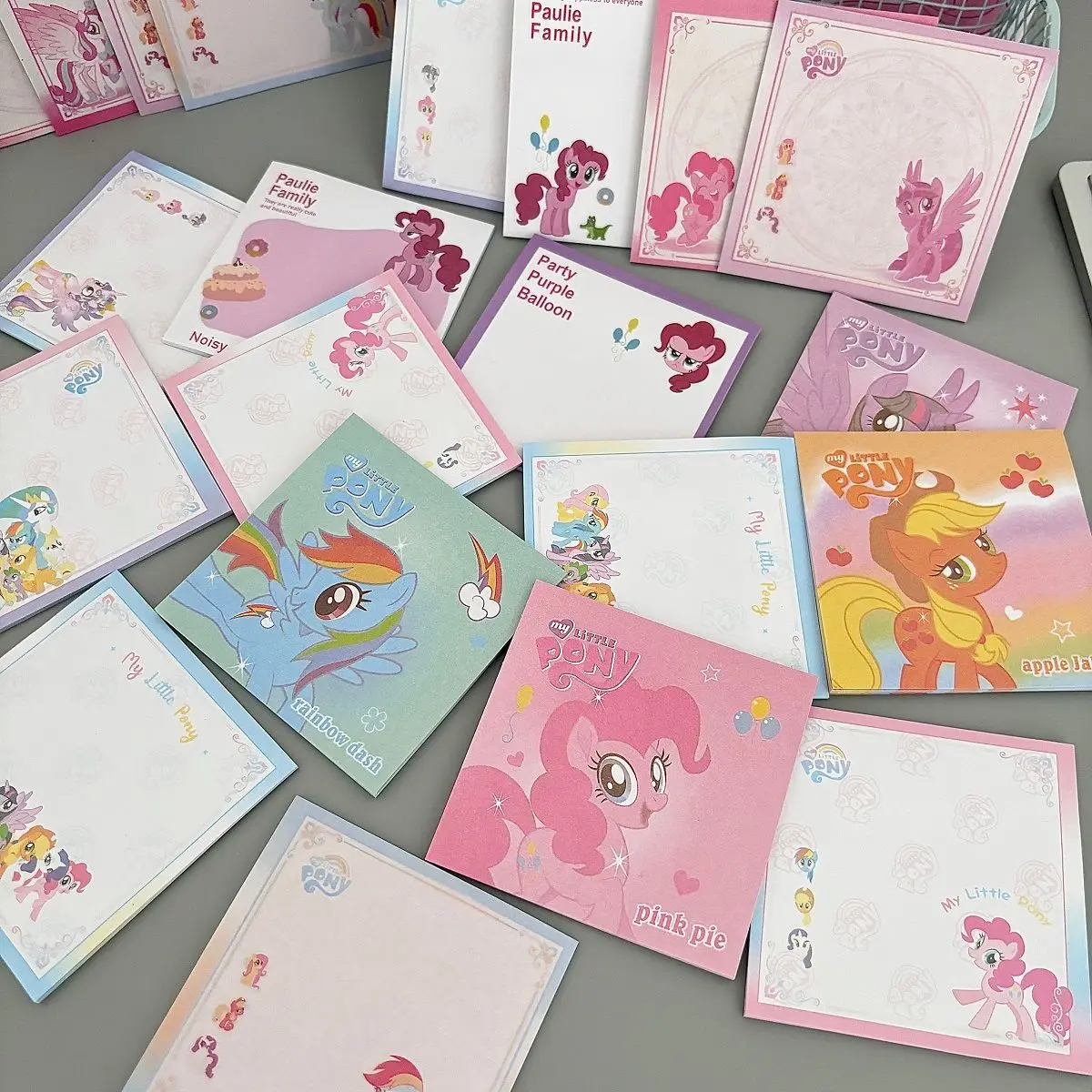 4Pcs Kawaii My Little Pony Note Pad Pinkie Pie Fluttershy Rainbow Dash Cartoon Anime Stickable Message Book Student Gift Kid Toy