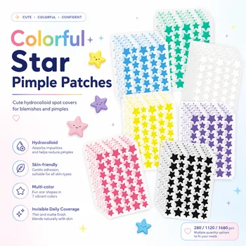 280/1120/1680pcs Seven-Color Star Pimple Patches – Invisible Hydrocolloid Dots for Fun &…