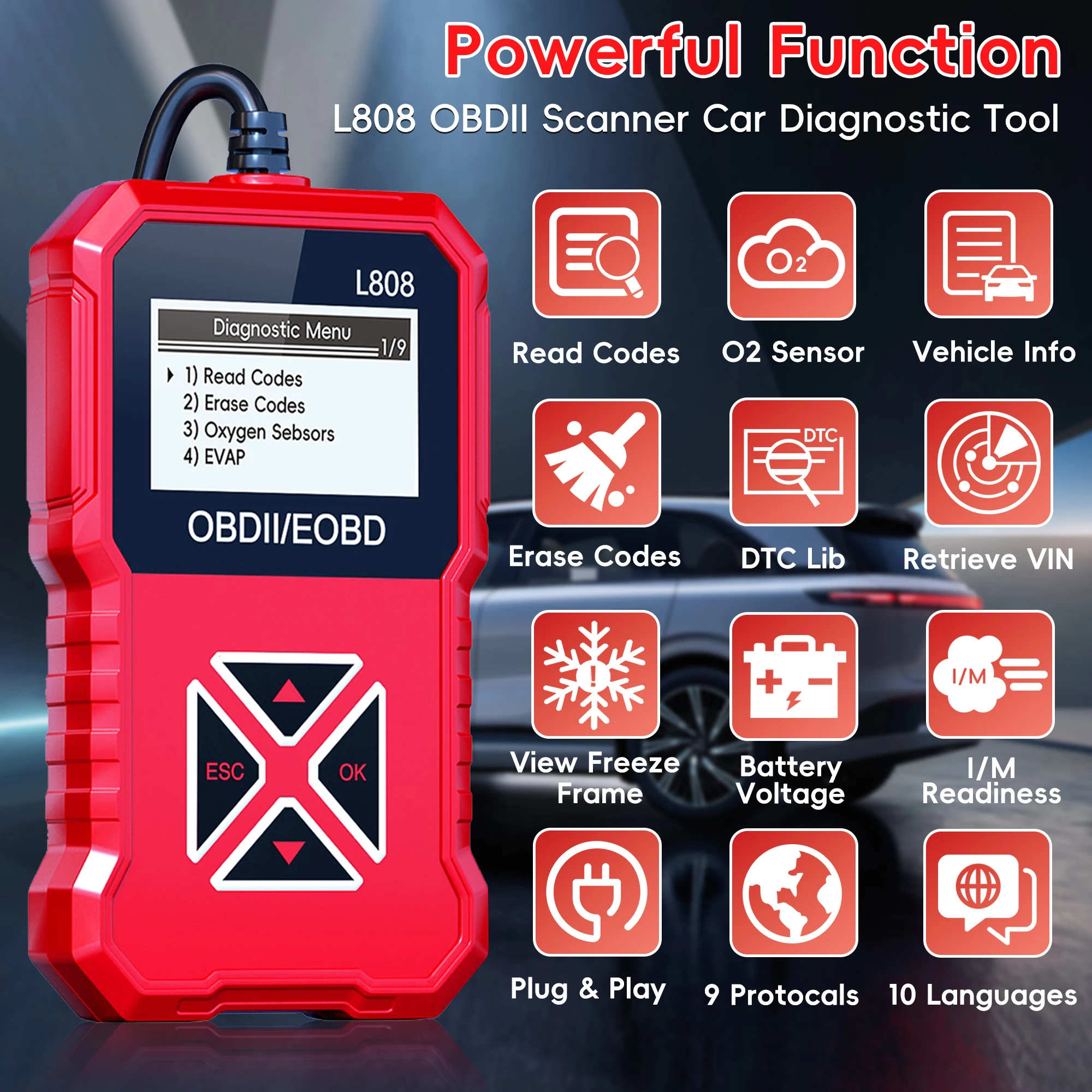 OBD2 Scanner, Enhanced OBD II Auto Code Reader, Car Diagnostic Scan Tool Vehicle Check Engine Light Analyzer for All OBDII Vehic