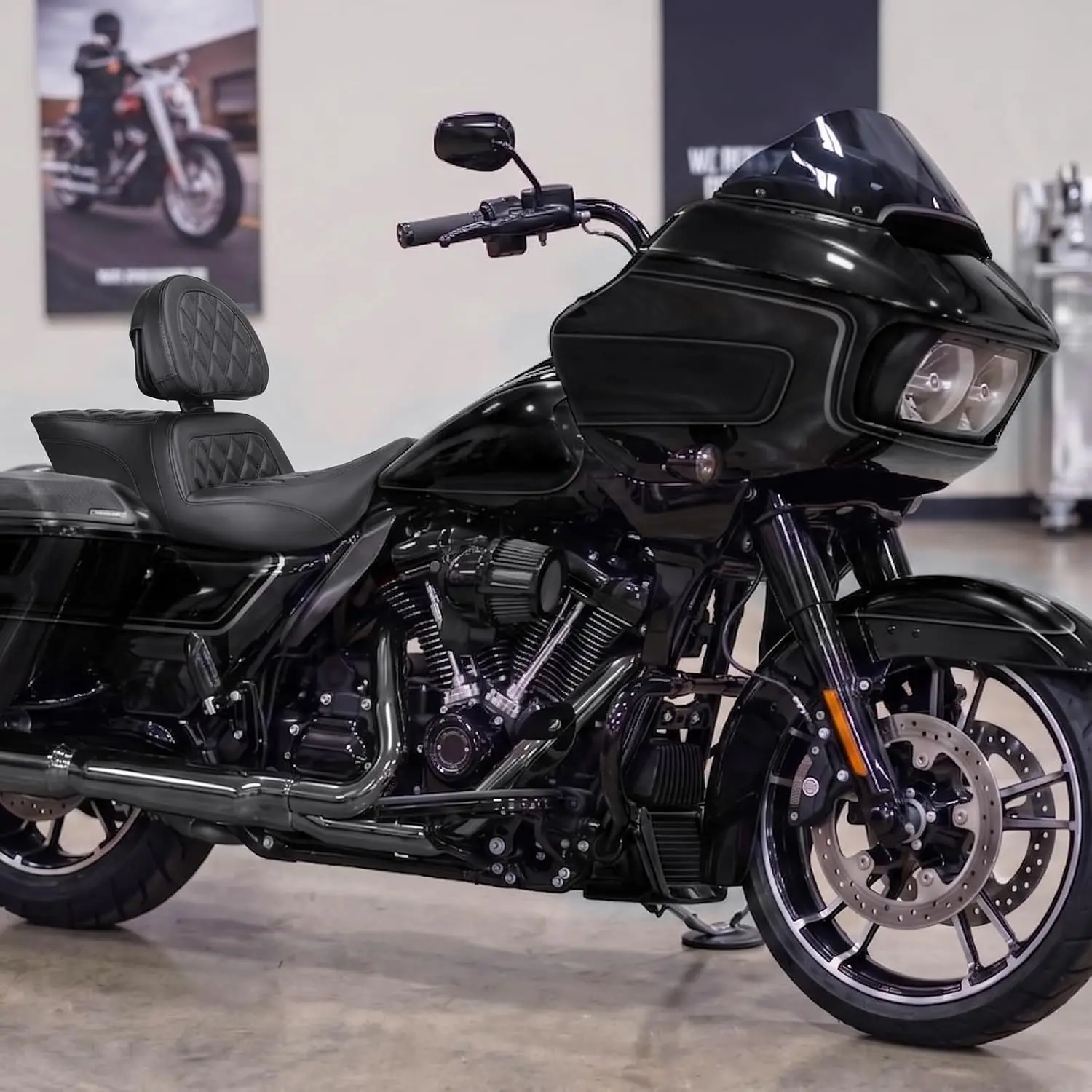 Gel Motorcycle Seat with Adjustable Driver Backrest for Harley24-26
