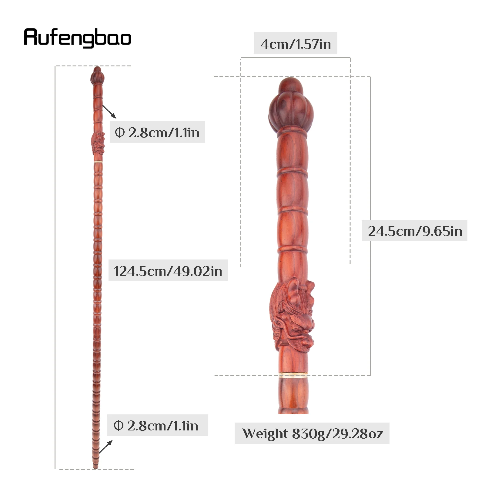 Red Round Wooden Bamboo Joint Walking Stick Decorative Cospaly Party Wood Walking Cane Halloween Mace Wand Crosier 124cm