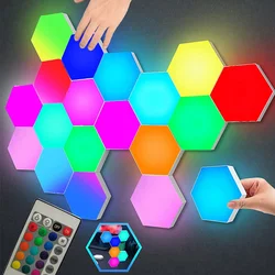 RGB LED Quantum Hexagon Lamp sensore tattile luce notturna camera da letto decorazione a nido d'ape lampade da parete controllo Wireless luce colorata