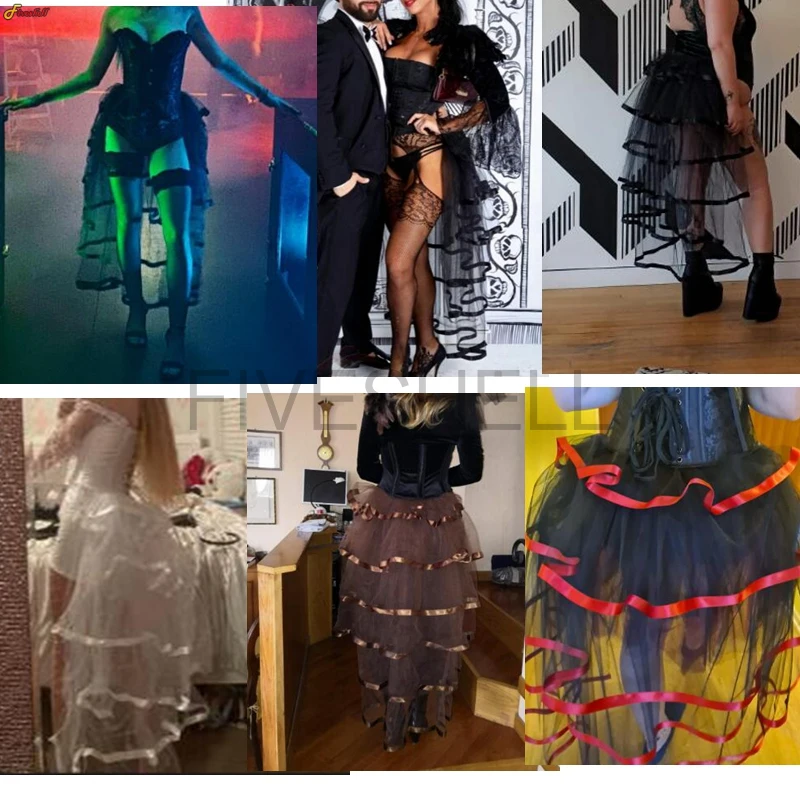 Women Punk Puffy Ruffle Tutu Bustle Skirts Sexy Steampunk Cocktail Party Tie-on Overskirt Gothic Tulle Skirt for Female image 2