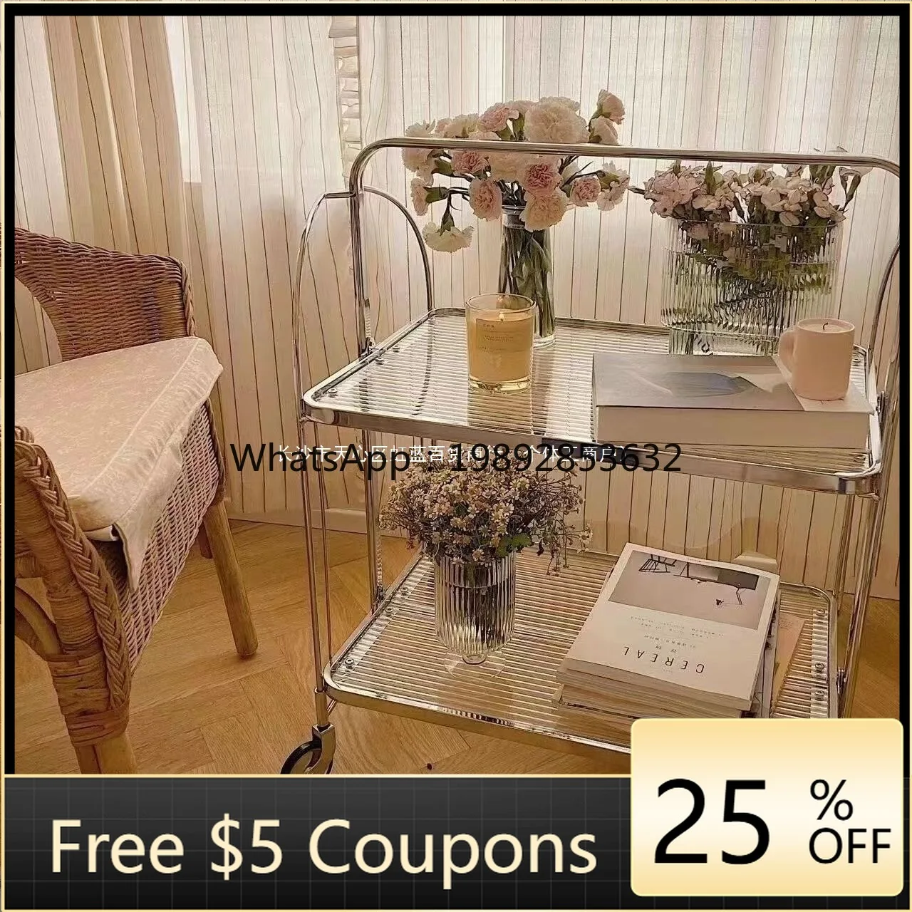 

LYY Vintage Replica Foldable Small Cart Movable Dining Vintage Dining Cart Home Vintage Metal