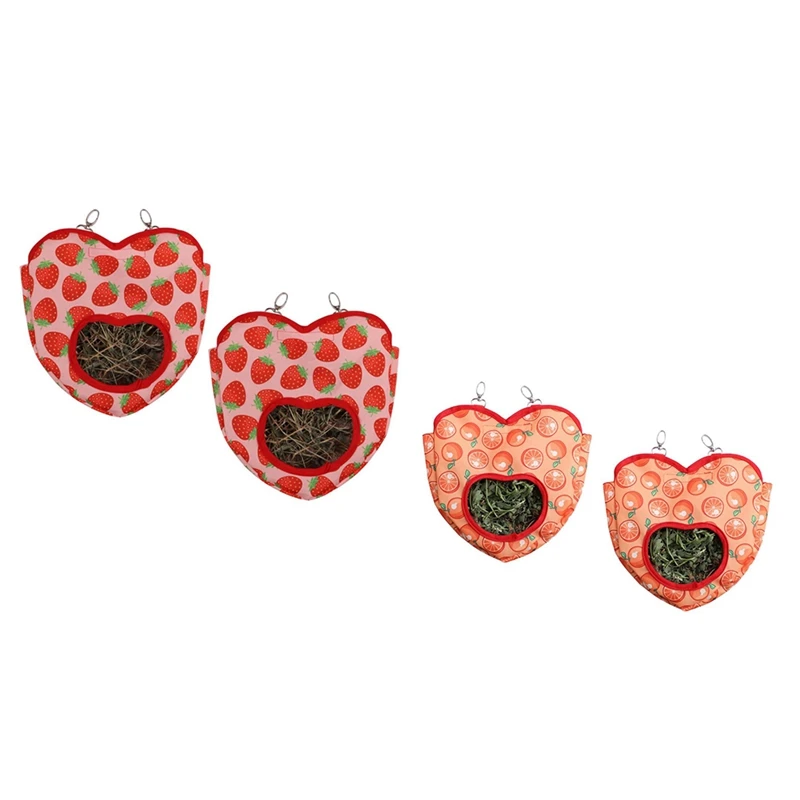 2PCS Heart-Shape Hanging Bag Hanging Pouch Small Animals Feeder Holder Rabbit Feeding Bag Guinea Pig Hanging Bag