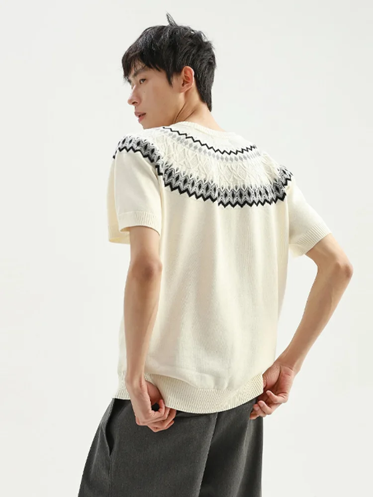 tシャツ Knitted wool blended round neck shoulder short sleeved knitted short sleeved men's clothing male