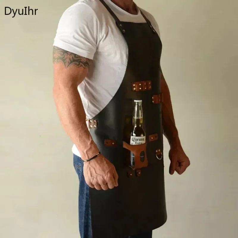 Customized Apron kitchen Outdoor barbecue apron PU leather multifunctional oil resistant work apron home and kitchen products