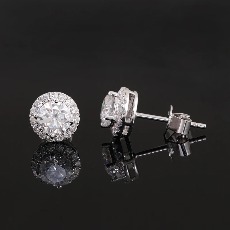 

Provence 925 Sterling Silver Halo Stud Earrings 5mm Round Moissanites GRA Cert Shinning Earrings For Women Affrodable Gift