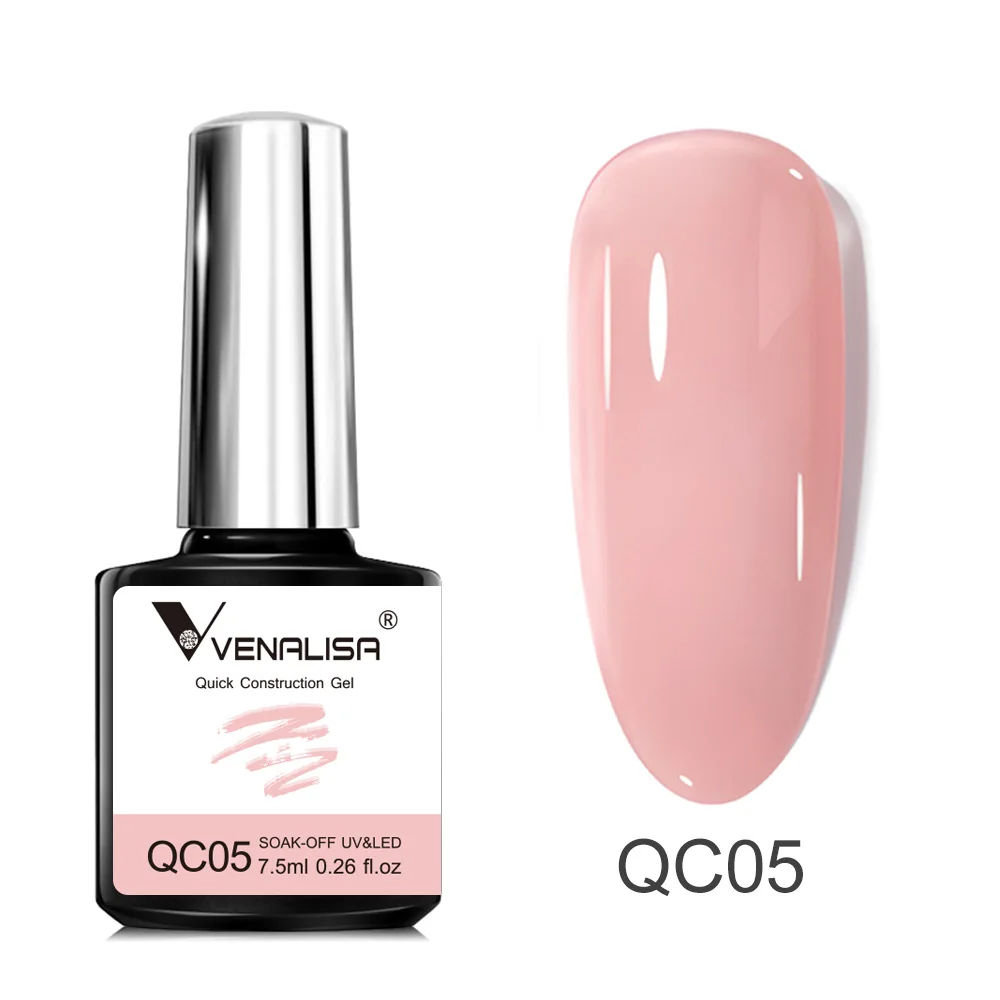 VENALISA 7,5 ml Schnellbau-Gel, halbtransparentes, geleefarbenes Nagelgel-Nagellack-Stärkungsgerät, Soak Off UV LED Nude Pink Gel