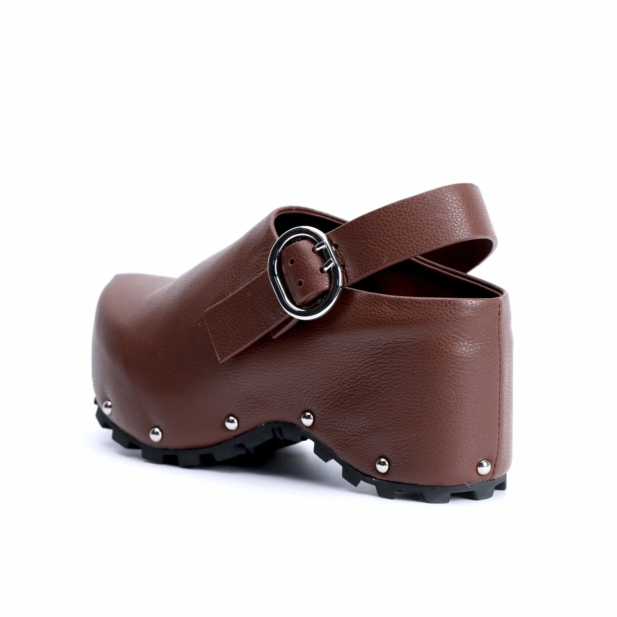 Designer Luxury Studded Platform Clogs with Leather Handmade Adjustable Strap and Leather Lining, Memory Foam Arch Support
