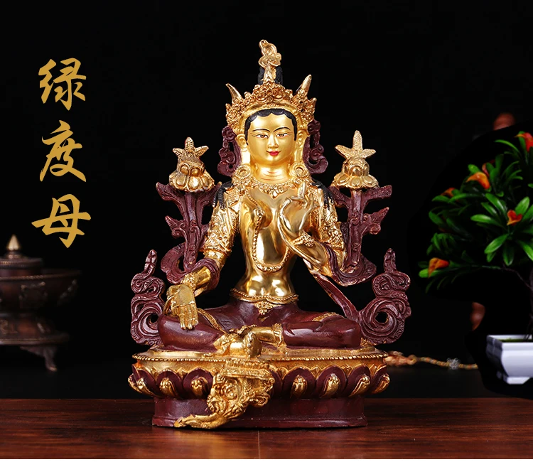 

TOP GOOD 21CM Talisman-Buddhist Buddhism gilding Green Tara brass statue