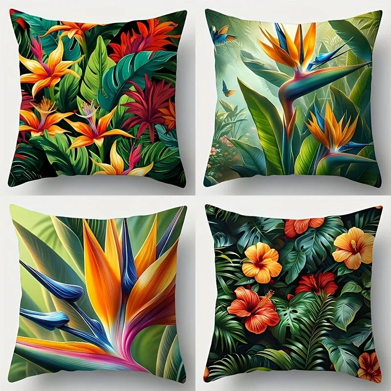 4pcs Tropical Lily Pillow Covers 45x45cm Double-sided Printed Square Cushion Cases Living Room Decor Throw Pillows No Insert
