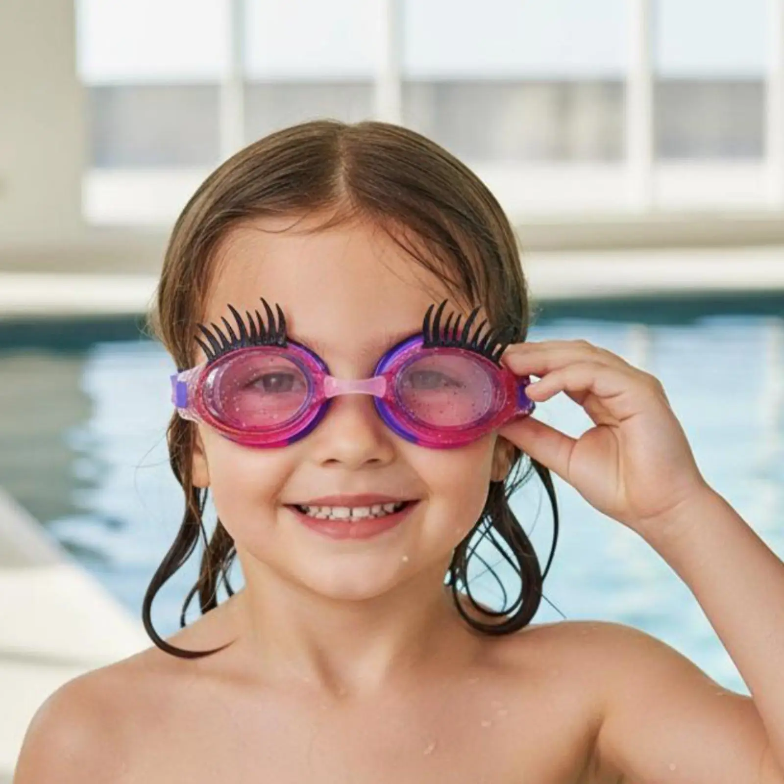 Child Swim Goggles with Storage Case Cute Eyelash Design Anti Fog Waterproof Swimming Glasses for Kids Open Water