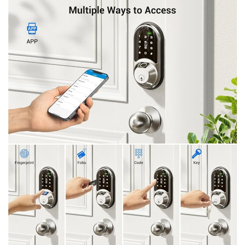 Veise RZ07C and VE06-L Smart Door Locks for Front Door with Handle, Satin Nickel