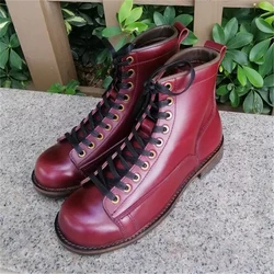 Men Top Quality Handmade Italian Cow Real Leather American Style Goodyear-Welted Vintage Platform Boots Tooling Motorcycle Boots