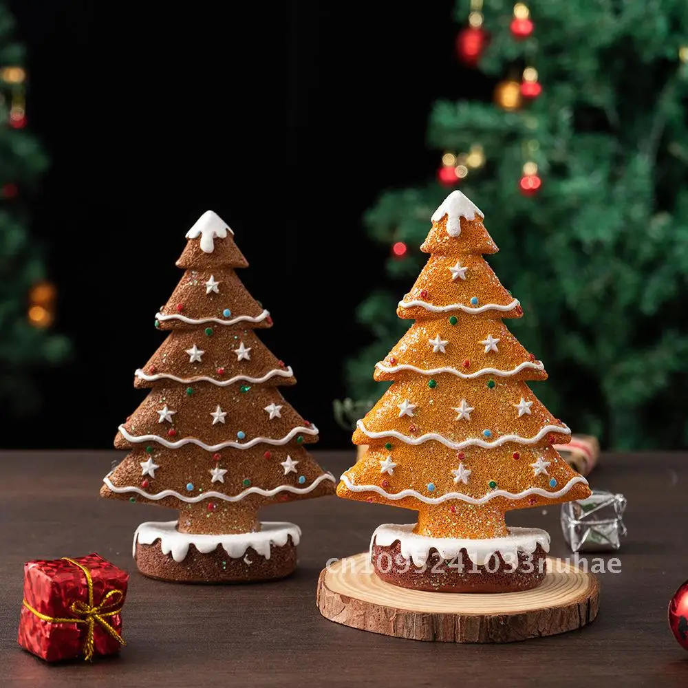 

New Gingerbread Christmas Tree Model Christmas Scene Decorations Home Desktop Resin Crafts Ornaments