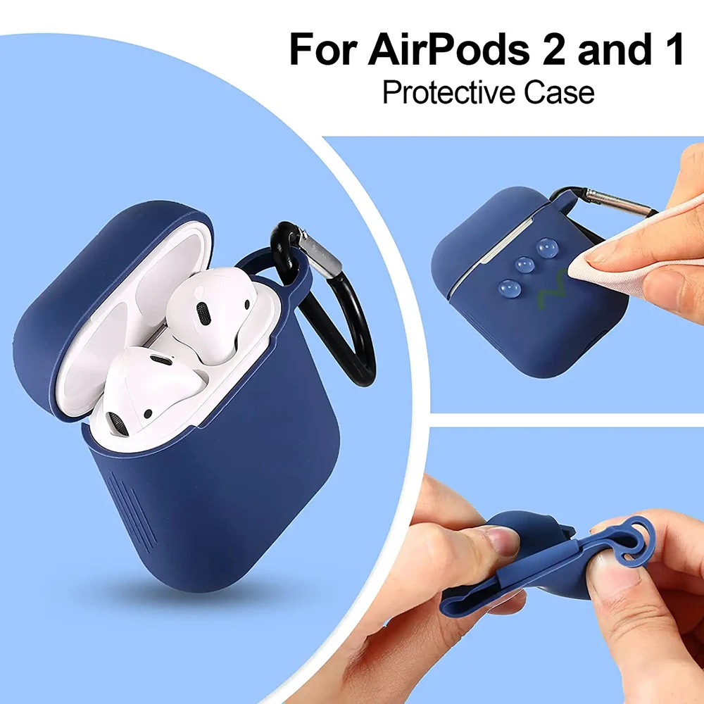 TPU Case Cover with Secure Lock Keychain Protective Silicone Cover Compatible with AirPods 2/1 Earphones (AirPods Not Included)