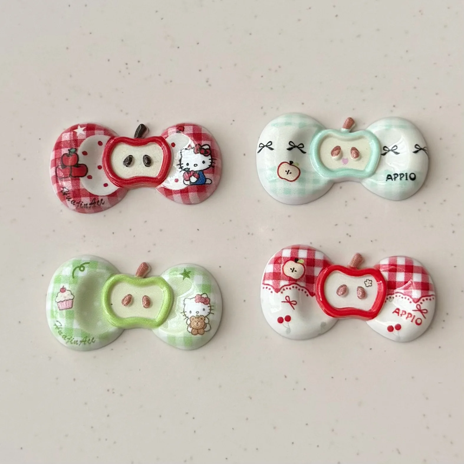 5 قطع من الملحقات الصغيرة الجديدة المطبوعة على شكل فيونكة التفاح، مواد يدوية الصنع، حافظة هاتف محمول مع أغطية الرأس