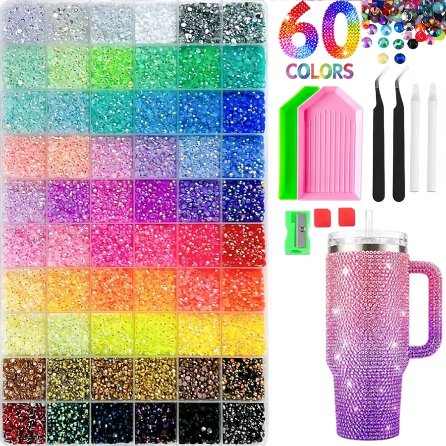 60 Colors 3mm Jelly Multicolored Rhinestones for Bedazzling Kit DIY Craft Cups, Shoes, Tumblers & Hats, Celebrity Support Sticks