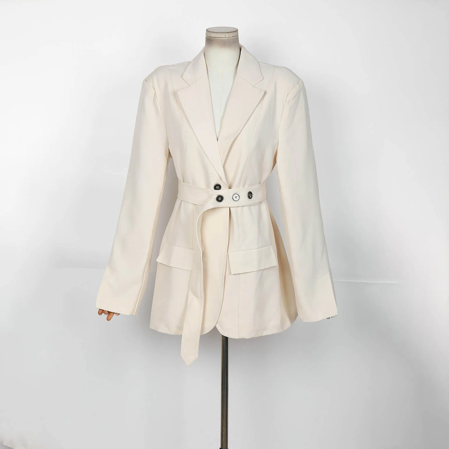 

Женский весенний пиджак 2025, новый элегантный офисный женский пиджак с поясом на талии и длинными рукавами, модное однотонное облегающее пальто